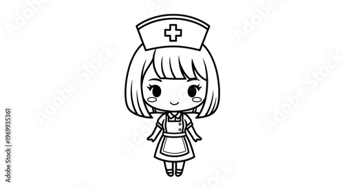 Cute Nurse Illustration: A charming illustrated nurse with a hat and apron, ready to provide care and support.