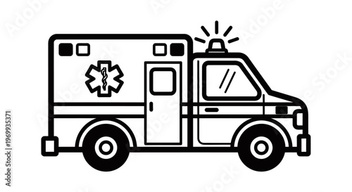 Emergency Response Vehicle: A stark, outline illustration of an ambulance, symbolizing swift medical assistance and emergency services.
