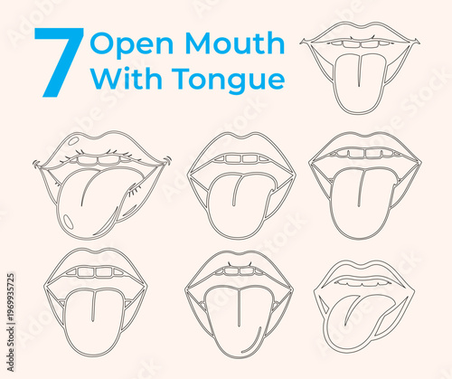 Open Mouth With Tongue Sticking Out Vector Icon Lips Set - Open Human Mouth Sticking Out Tongue Outline Icon Set - Minimalistic Line Art Of a Mouth With Tongue Sticking Out Vector Icon Lips