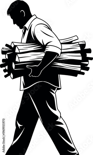 Silhouette of a man carrying a large stack of books