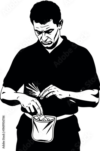 Silhouette of a man preparing food in a kitchen