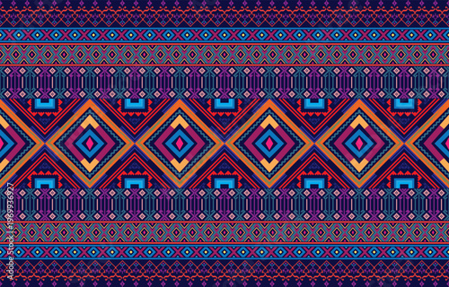 Ikat pattern seamless abstract background for textile design, wallpaper, wrapping paper texture.Seamless abstract ikat pattern with the image of floral ornament.