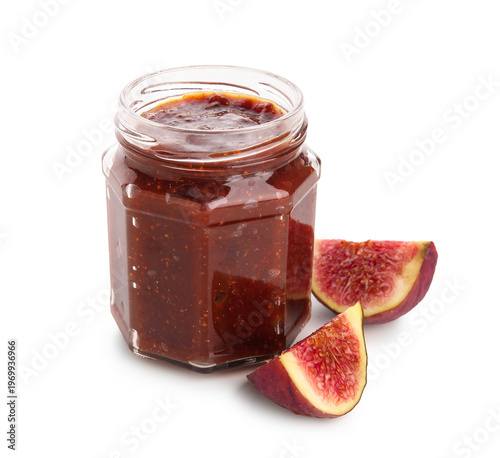 Jar of tasty fig jam isolat...