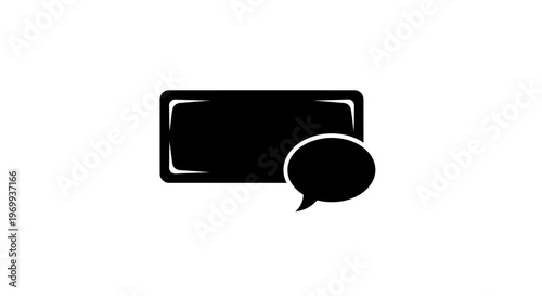 Black speech bubble icon graphic.