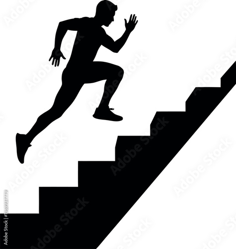 Silhouette of a man running up stairs