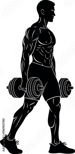 Silhouette of a person walking with dumbbells
