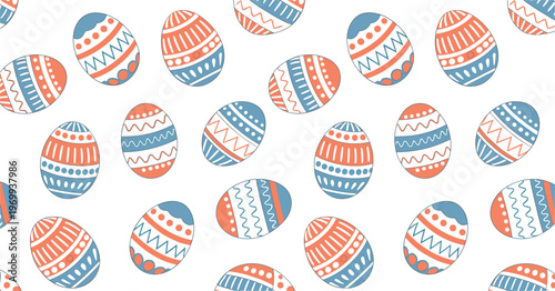 Easter eggs seamless pattern, colorful ornamented eggs background for spring holiday decorative design