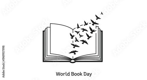 Book with birds flying out.