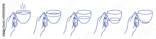 Five hands holding tea cups.eps