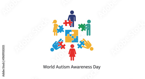 Autism Awareness Day Colorful Puzzle Pieces.