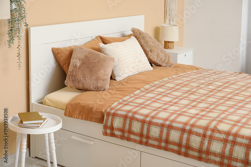 Big comfortable bed and tab...