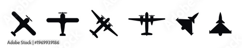 Silhouettes of military and civilian aircraft vector set