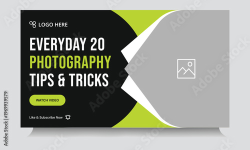 Best photography reel tips and tricks video thumbnail banner design, daily photography techniques. video cover banner design, fully customizable vector eps 10 file format
