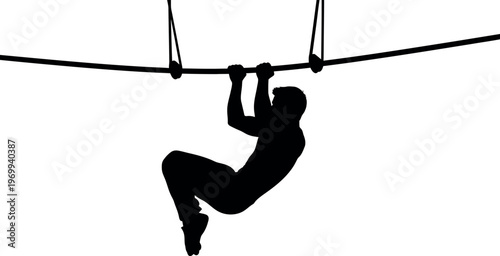 Silhouette of a person climbing a tightrope adventurous silhouette