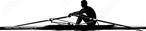 Silhouette of a person rowing a single person boat