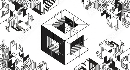 Black and white isometric cube structure.