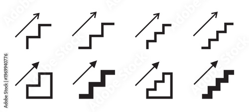 Staircase Arrow Icons Representing Progress Vector Set