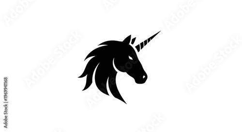 Black Unicorn Head Silhouette Side View.