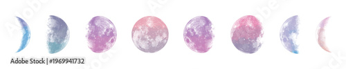 Pastel Watercolor Moon Phases Vector Illustration Set