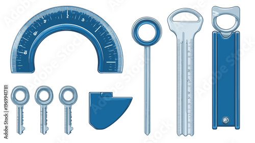A collection of various tools and measuring devices, presented with a clean, simplistic illustration