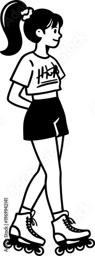 Young woman rollerblading vector silhouette