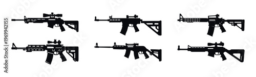 Silhouettes of Modern Tactical Rifles Vector Set
