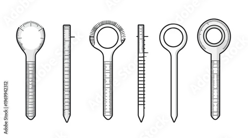 Illustration of several sterile lab tools with handles, circle shapes, and measurement markings