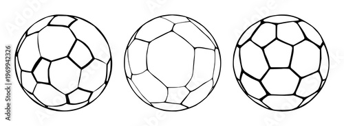 Soccer ball icons set with minimalist line art design featuring football game, sports icons, ball with vector graphics and illustration