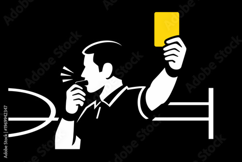 Referee Showing Yellow Card and Blowing Whistle Sport Illustration