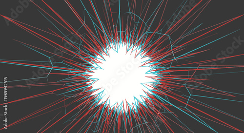 Vibrant colorful explosion of red and blue lines on dark background