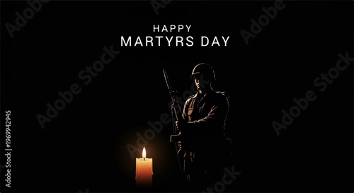 Respectful Martyrs Day graphic featuring a single soldier silhouette and candle