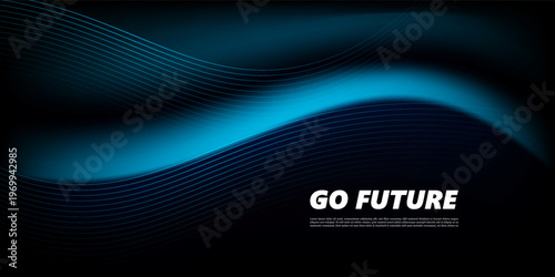 Futuristic abstract blue wave background with glowing lines, modern digital design for technology, artificial intelligence, innovation, data flow, cyber network, virtual reality and business themes
