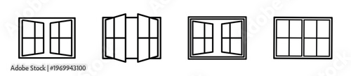 Set of Open and Closed Window Vector Icons Set