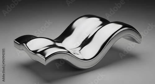 Abstract Wavy Chrome Metallic Sculpture, Modern Art Object