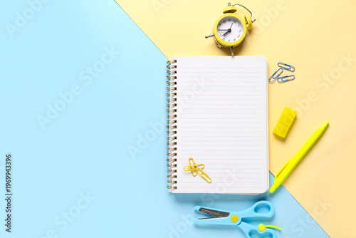 Notebook with scissors, pap...