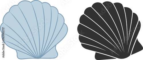 Scallop shell icons set, marine seashell symbols for beach ocean nature design illustration