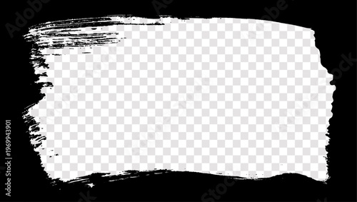 Old photo frame brush edge border. Vector grunge scratchy eroded vintage mask. Rough distressed dirt texture cracks. Black brushstroke marks. Old grungy punk poster background Abstract photo frame bg