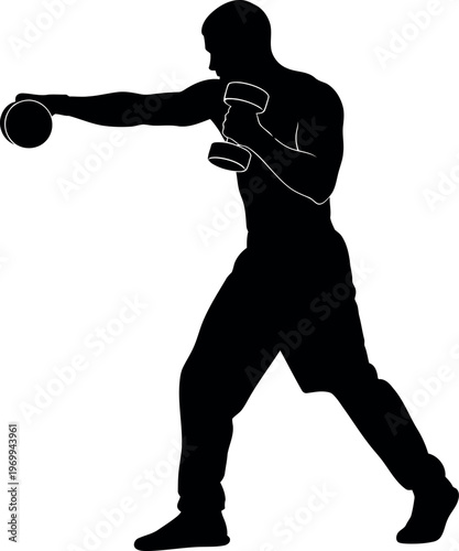 Silhouette of a person boxing throwing a punch in a fighting stance