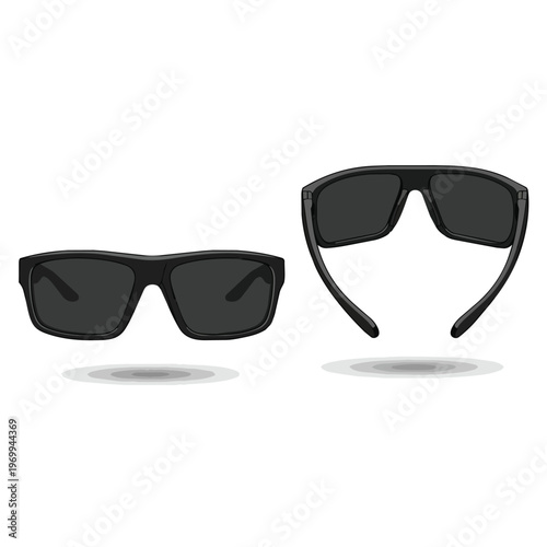 Black Sunglasses Set Front and Top View Vector Illustration
