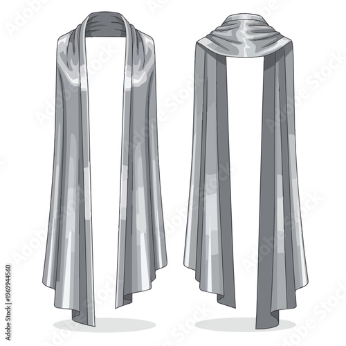 Front and Back View of a Grey Shawl or Scarf Fashion Template