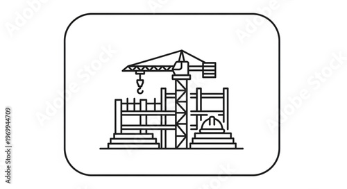 Construction site with crane and building under development, engineering concept.