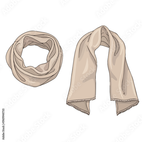 Beige Cashmere Scarf and Snood Set Fashion Illustration