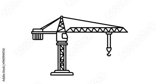 Construction crane silhouette against a white background, industrial equipment.