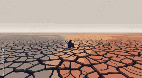 Desolate desert landscape with a lone figure