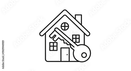 House and key illustration representing home ownership and security concept.