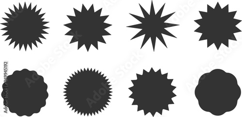 Starburst badge vector set, abstract sunburst shapes illustration for label sticker emblem design collection