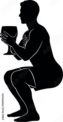 Silhouette of a person in a squat position holding a weight