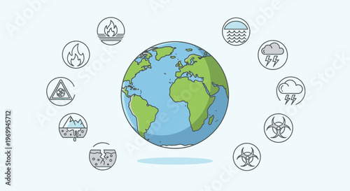 Earth surrounded by environmental disaster icons