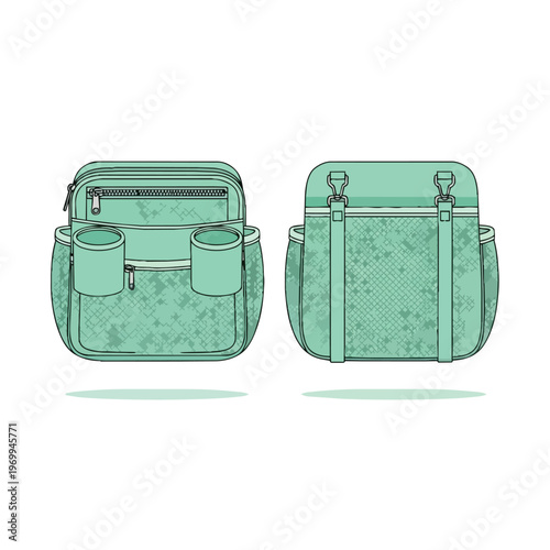 Stroller Organizer Bag Technical Fashion Sketch with Cup Holders