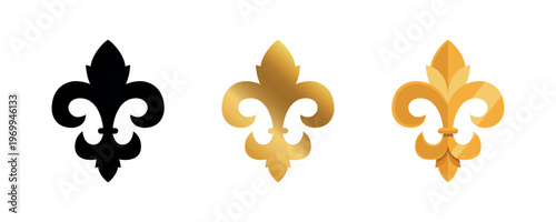Fleur de Lis Symbols in Gold and Black Vector Set
